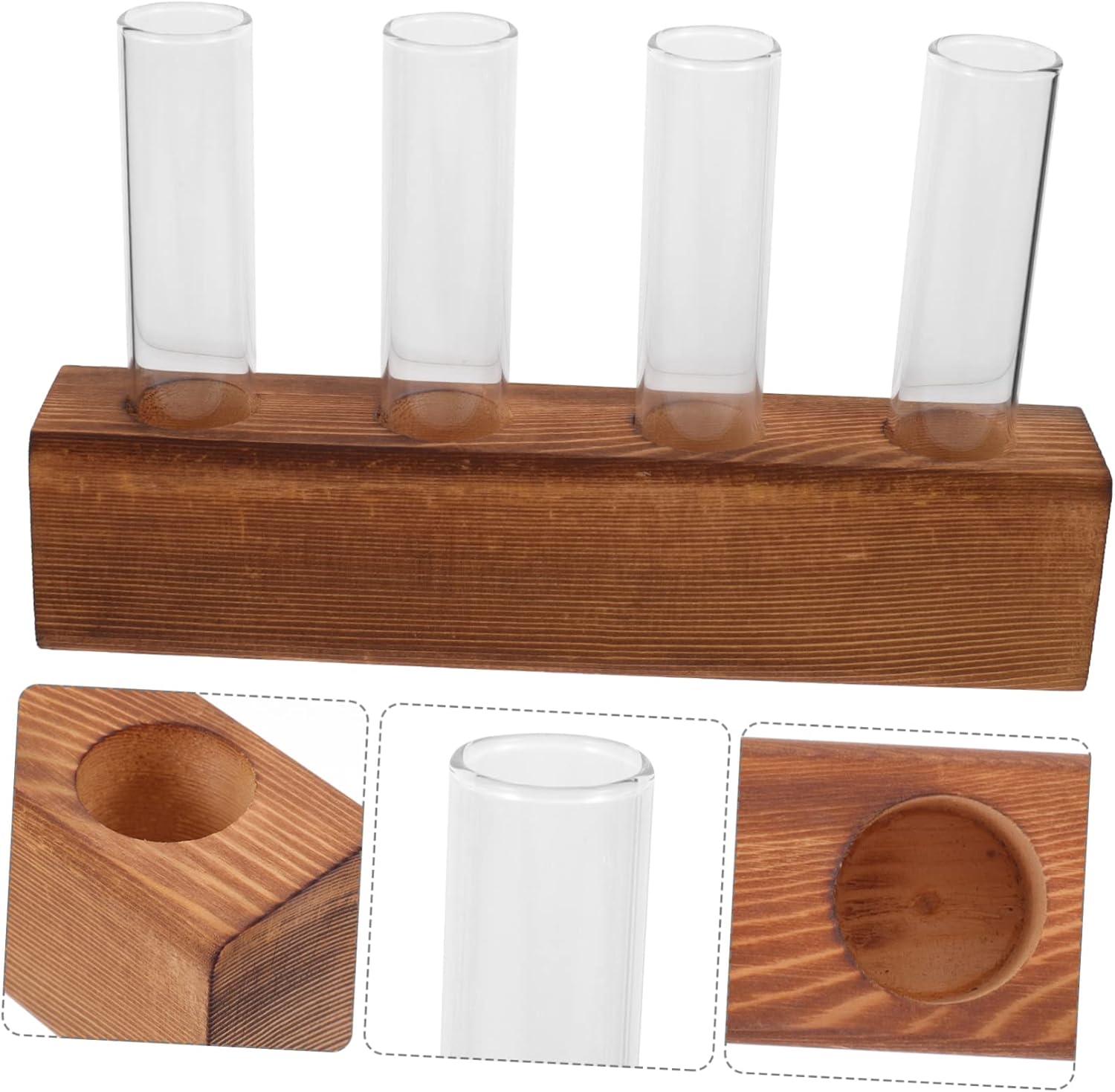 Happyyami 5 Sets Plant Propagation Station Table top Decor Dinning Table Decor Glass Test Tubes hydroponic Plant Pot Glass hydroponic vase Test Tube Plant Terrarium Wood Bulb vase Flowers