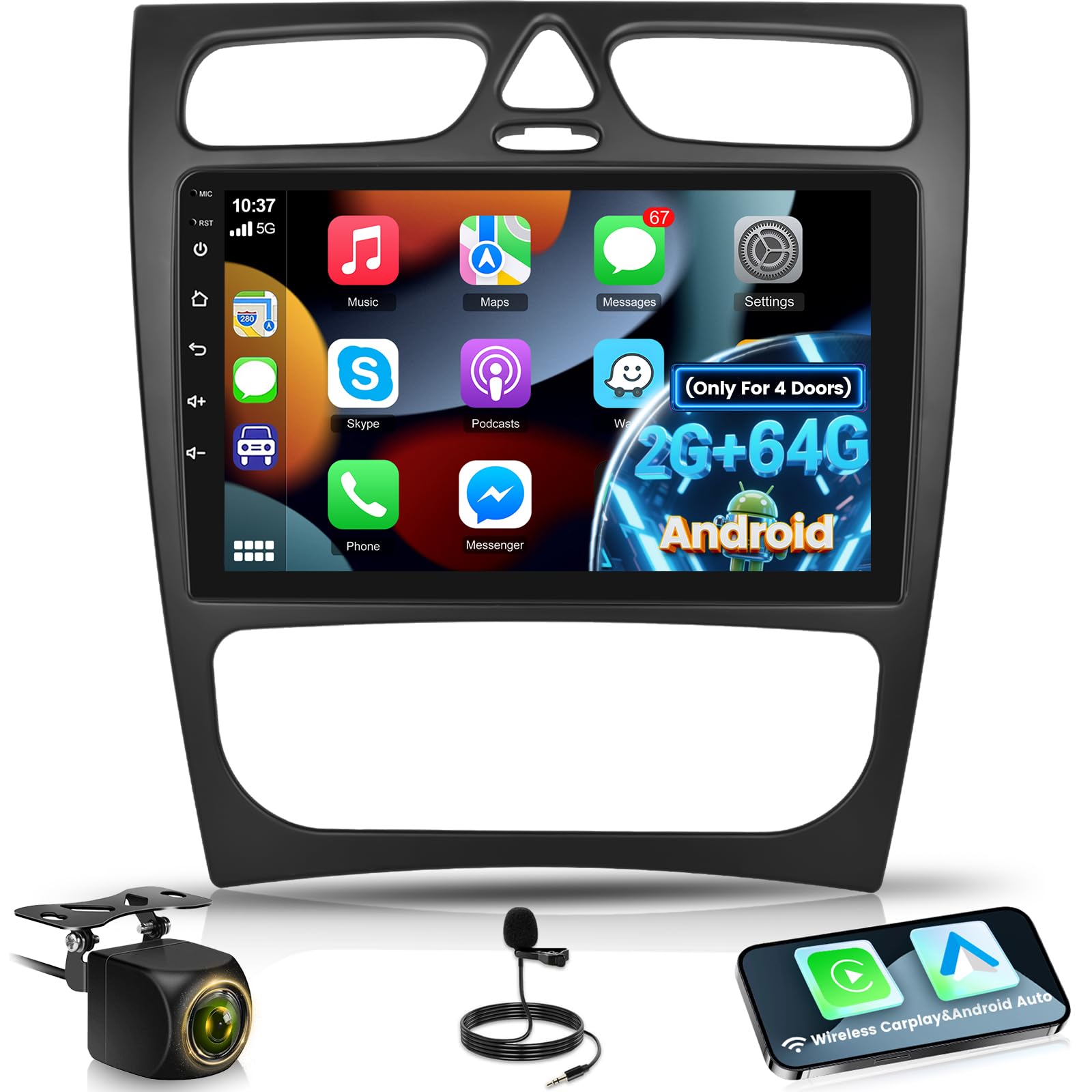 Photo 1 of [2G+64G] Radio for Mercedes Benz C Class W203 C200 C320 C350 CLK W209 S203 A209 2000-2005 (for 4 Doors), Android Touch Screen W203 Car Stereo with Carplay Android Auto