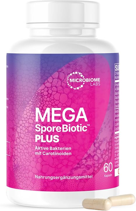 Microbiome Labs MegaSporeBiotic Plus - Spore-Based Probiotic with 4 Active Bacillus Strains Daily Active Bacteria for Men & Women Intestinal Dietary Supplement Vegan Storage Stable 60 Capsules