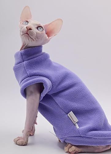 Miniatura 2 de Ropa para gatos sin pelo para otoñoinvierno de forro polar cálido súper suave y elástica para Sphynx, Devon, Konis, gatos y perros pequeños (morado,