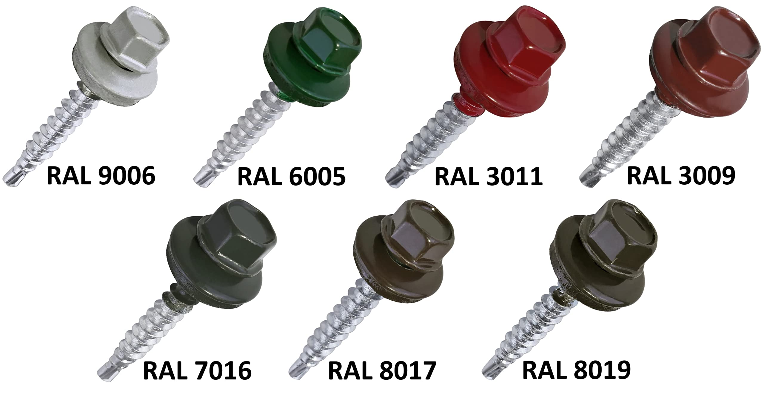 AERZETIX - C57200 - Juego de 50 Tornillo autoperforante de metal a madera Ø4.8x70mm + arandela de sellado EPDM - pintado en color rojo óxido RAL 3009 - huella de cabeza 8mm hexagonal - en acero