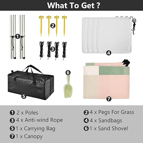 Miniatura 4 de Toldo de playa plegable con protección UPF50+, impermeable, grande, con bolsa de transporte para patio trasero, pastizal, parque carpas para Playa