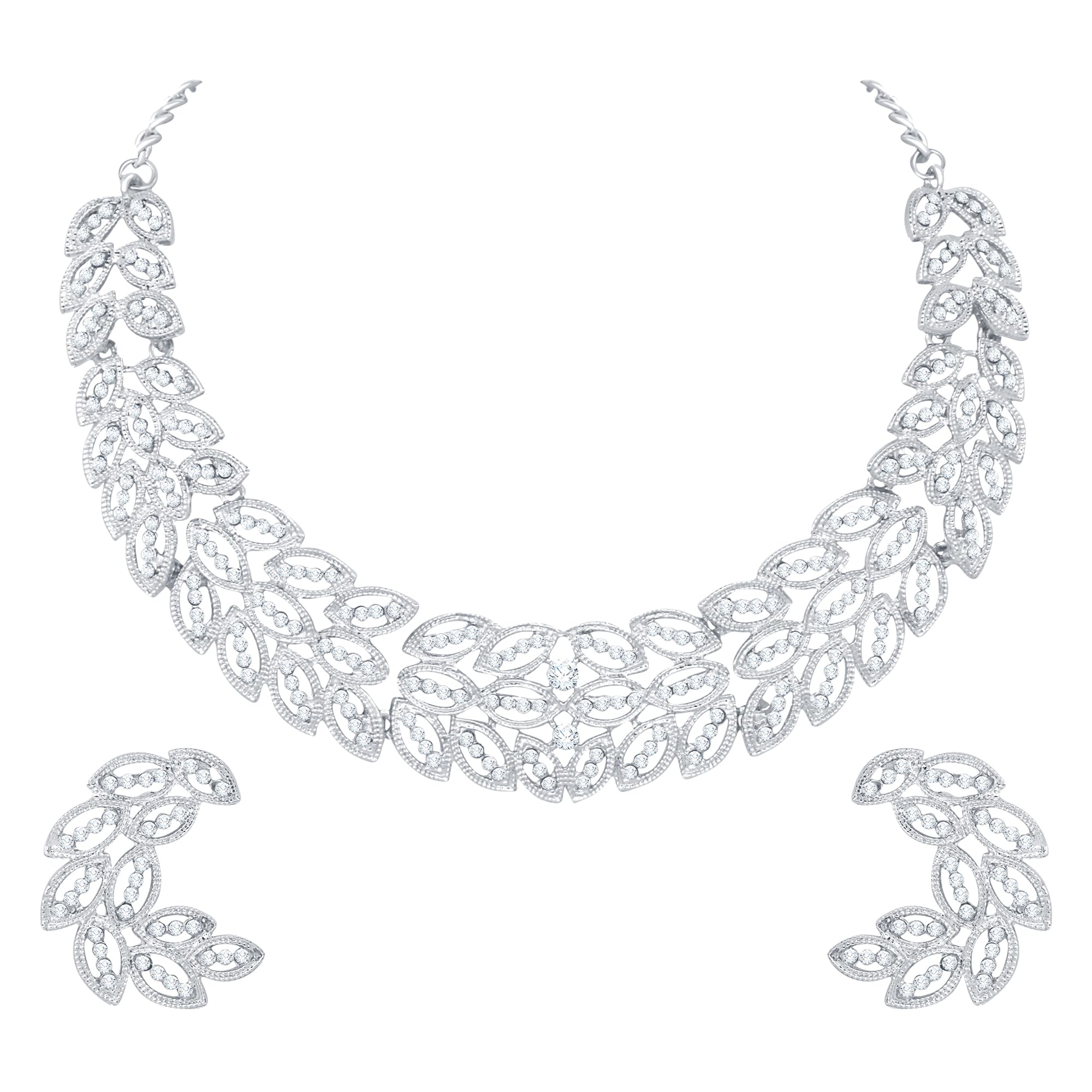 Atasi International Silver Plated American Diamond Stylish Leaf Necklace Jewellery Set With Earrings For Women & Girls (R5780) (B0C9X3GRD1) Amazon Price History, Amazon Price Tracker