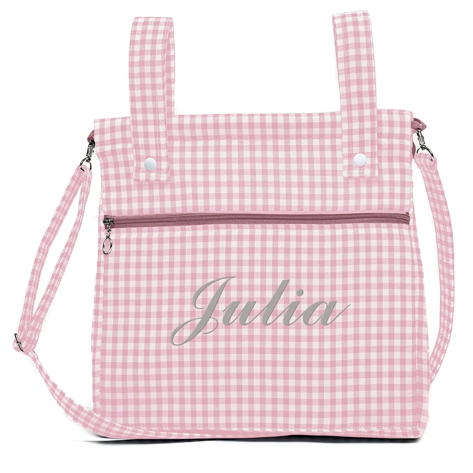 Bolsa panera de algodón vichy personalizada con nombre bordado - Bolso carro - Talega carrito de bebé - Nenel