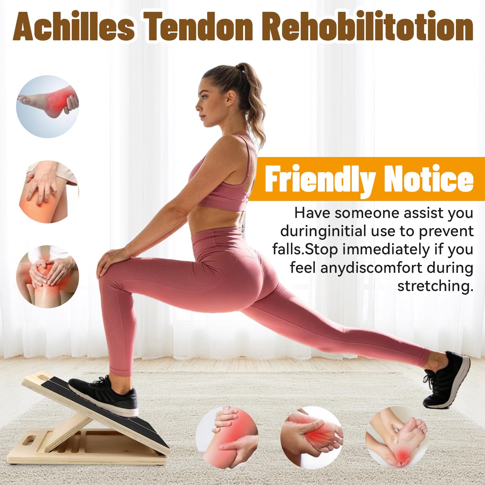 Tavola Inclinata in Legno Portatile, Inclinazione a 5 Livelli, Regolabile in Legno per Polpaccio per Squat, Gambe, Ginocchia, Tallone, Caviglia, Stretching