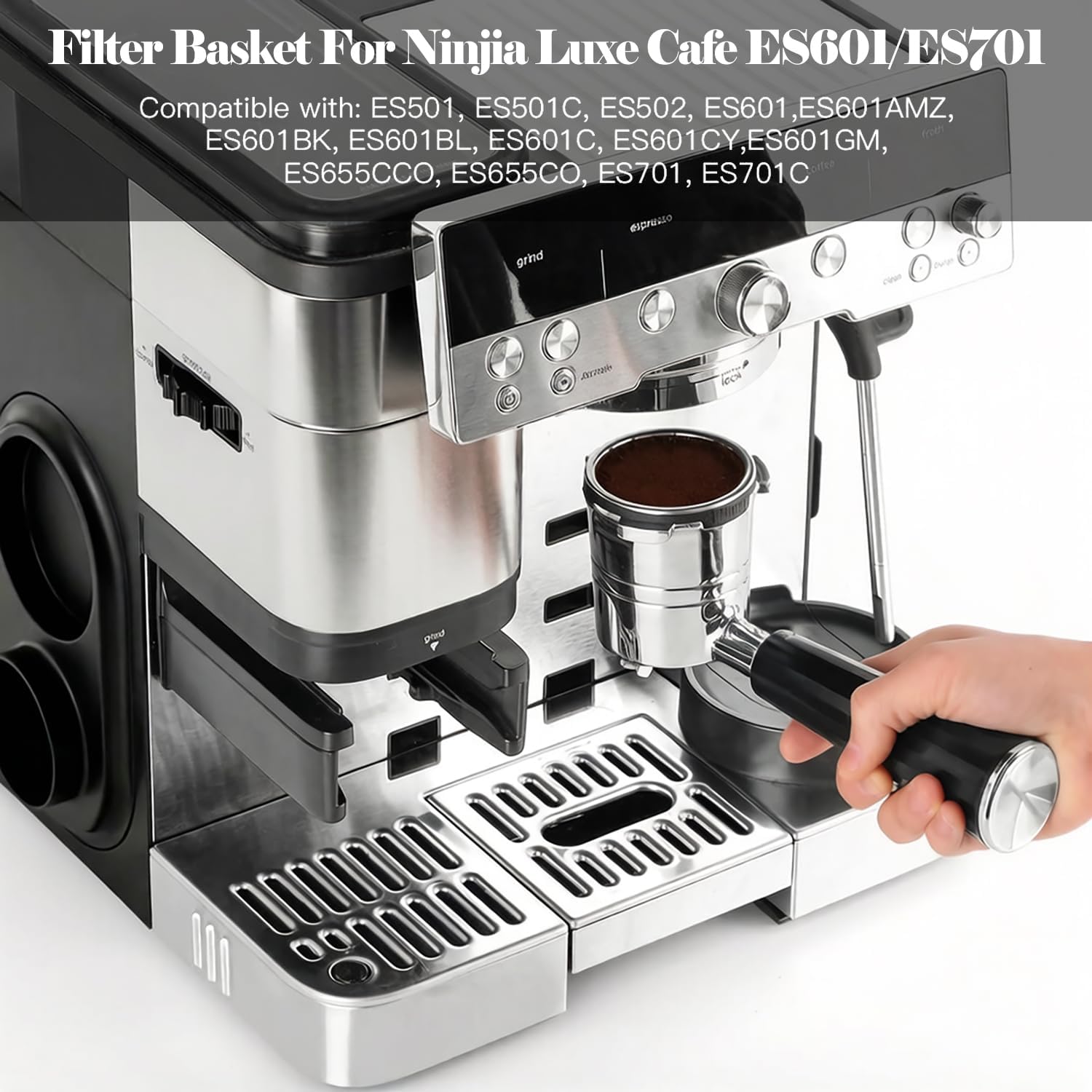Double Cup Filter Basket, Compatible with Ninja Luxe Cafe Accessories ES601 ES701, Portafilter Basket Reusable Coffee Filter for Ninja Luxe Cafe, Stainless Steel Coffee Pressurized Porous Filter