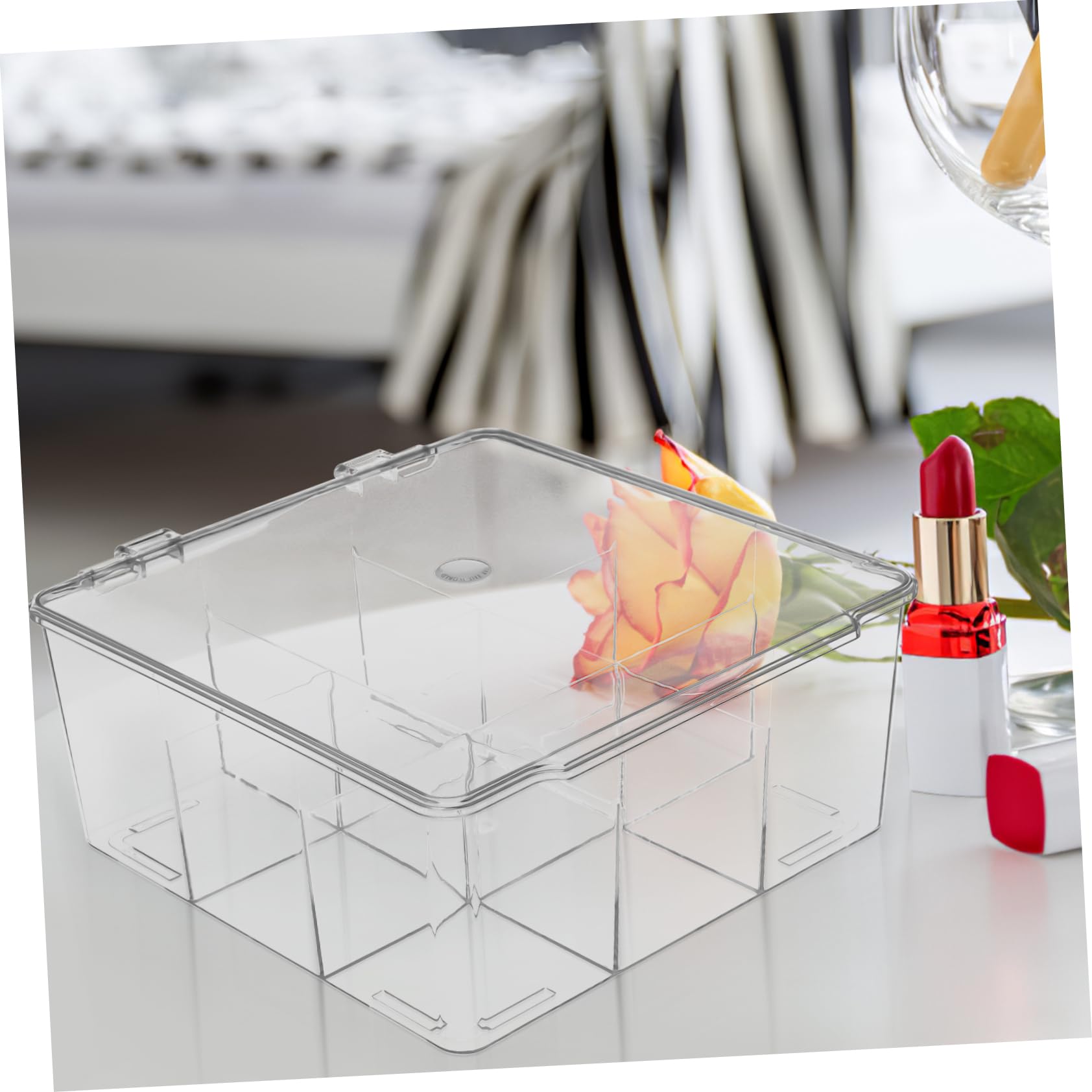 Caja de Almacenamiento Transparente con Tapa de 9 Rejillas y Compartimentos