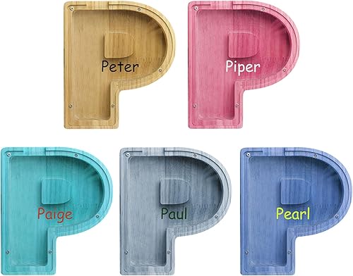 Alcancías personalizadas para niños con nombre personalizado impreso, caja de dinero personalizada con inicial de madera, banco de monedas para
