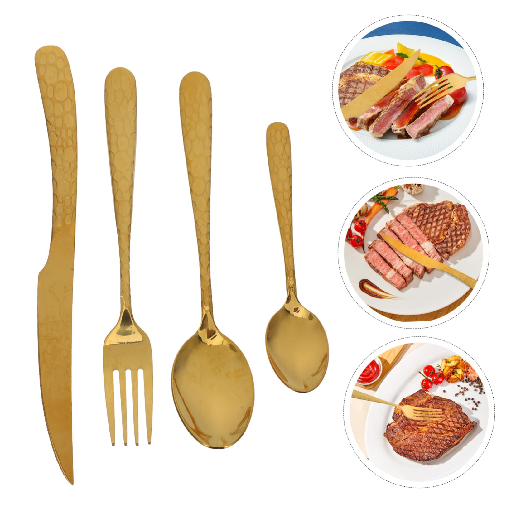 Juego de Cubiertos para Filete 4 Piezas Acero Inoxidable Dorado