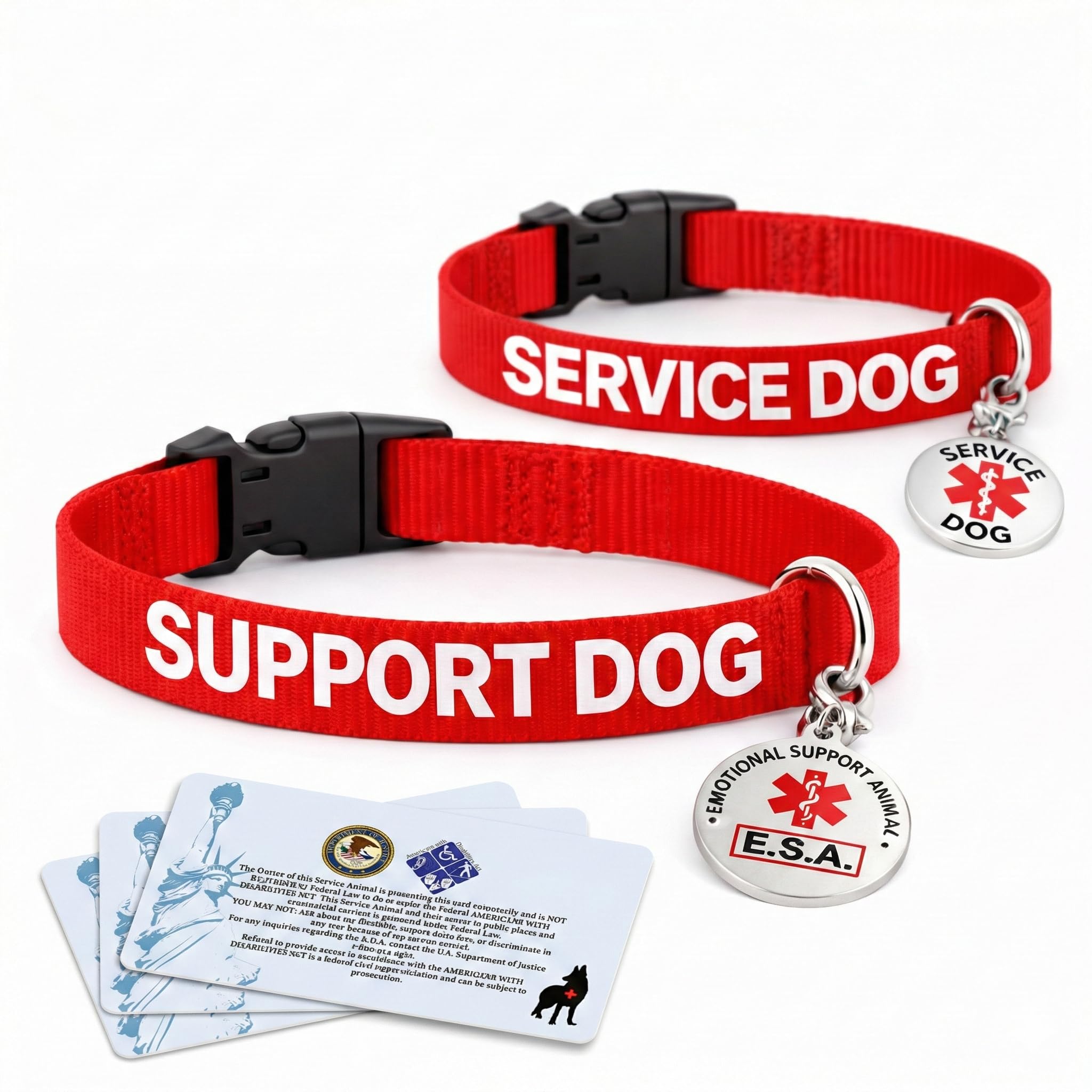 Service Dog or Support Dog (ESA) Nylon Collar with Metal ID Tag + 3 Information Cards – Adjustable, Heavy-Duty D-Ring | ALL ACCESS CANINE