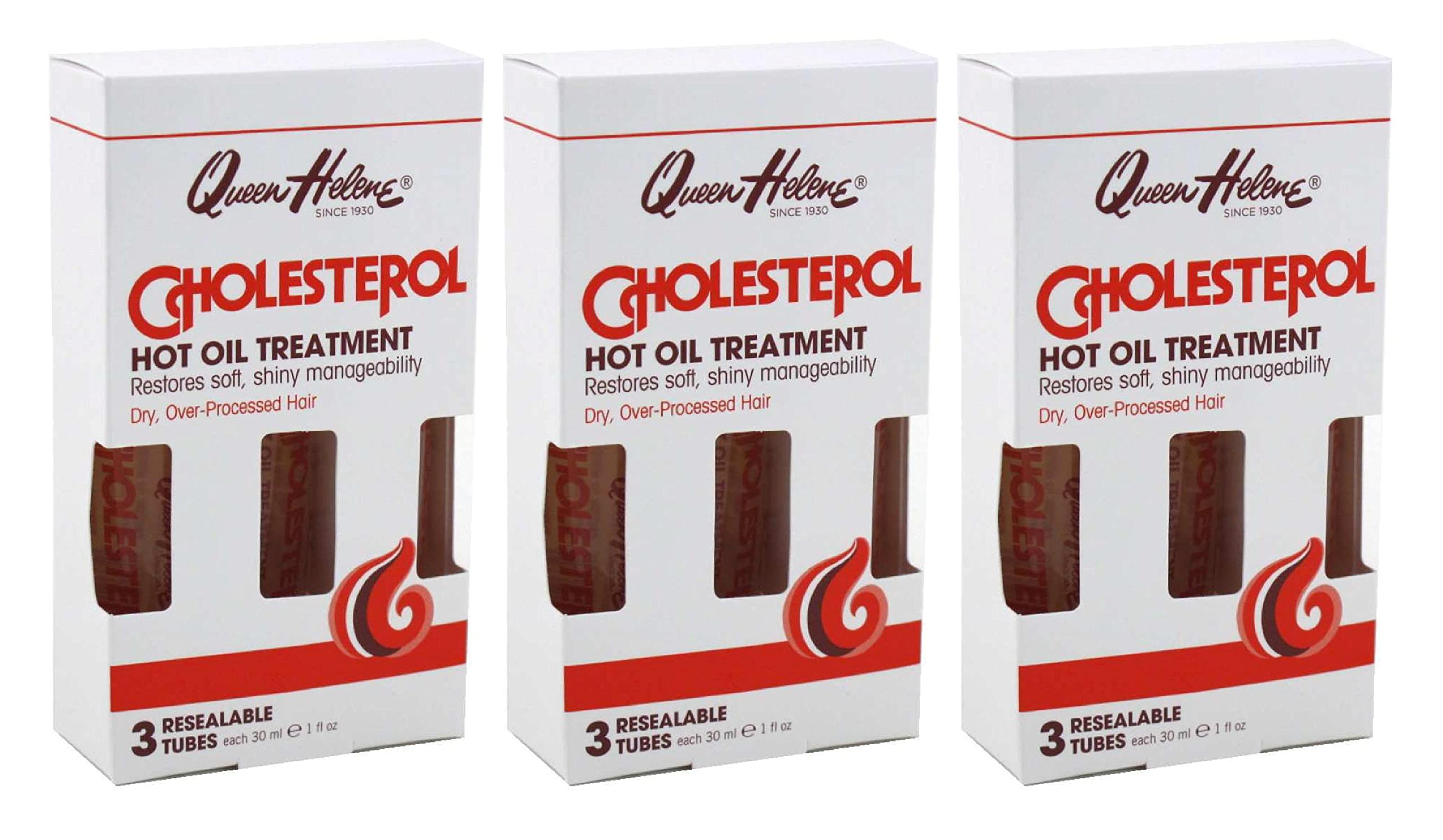 Queen Helene Cholesterol Hot Oil Treatment - Restores Healthy, Resilient Strength for Dry, Brittle Hair - Three 1oz Resealable Tubes - Pack of 3