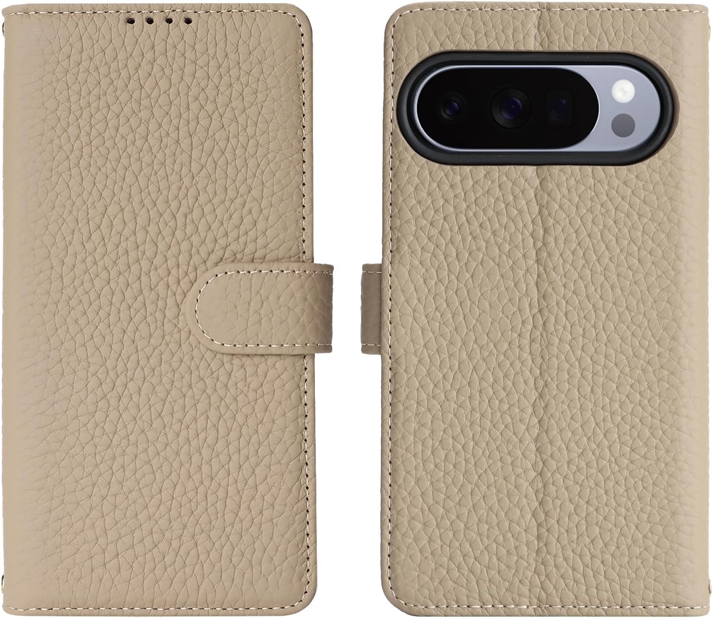 Zouzt Case for Google Pixel 10 and Pixel 10 Pro Genuine Leather Wallet Case with 4 Card Slot, RFID Blocking Card Holder Magnetic Flip Folio Shockproof Phone Cover Women Men- Gray