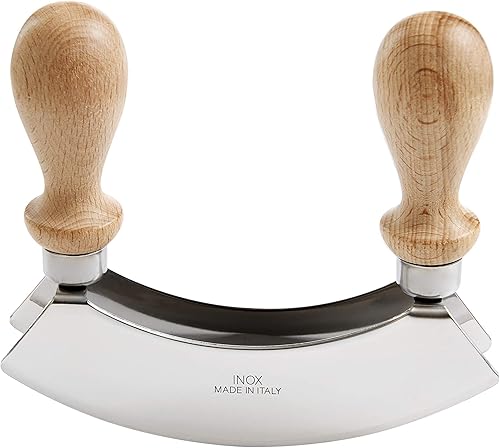 Miniatura 8 de Fantes Mezzaluna - Picador mecedor, hoja de acero inoxidable con asas de madera de haya, hoja de 9.5 pulgadas, original del mercado italiano desde