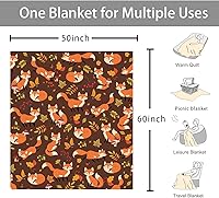 Vista 5 de Bonita manta de zorro, manta de franela suave y acogedora, regalos de zorro para adultos, niños y adolescentes, manta de hongos de zorro del bosque