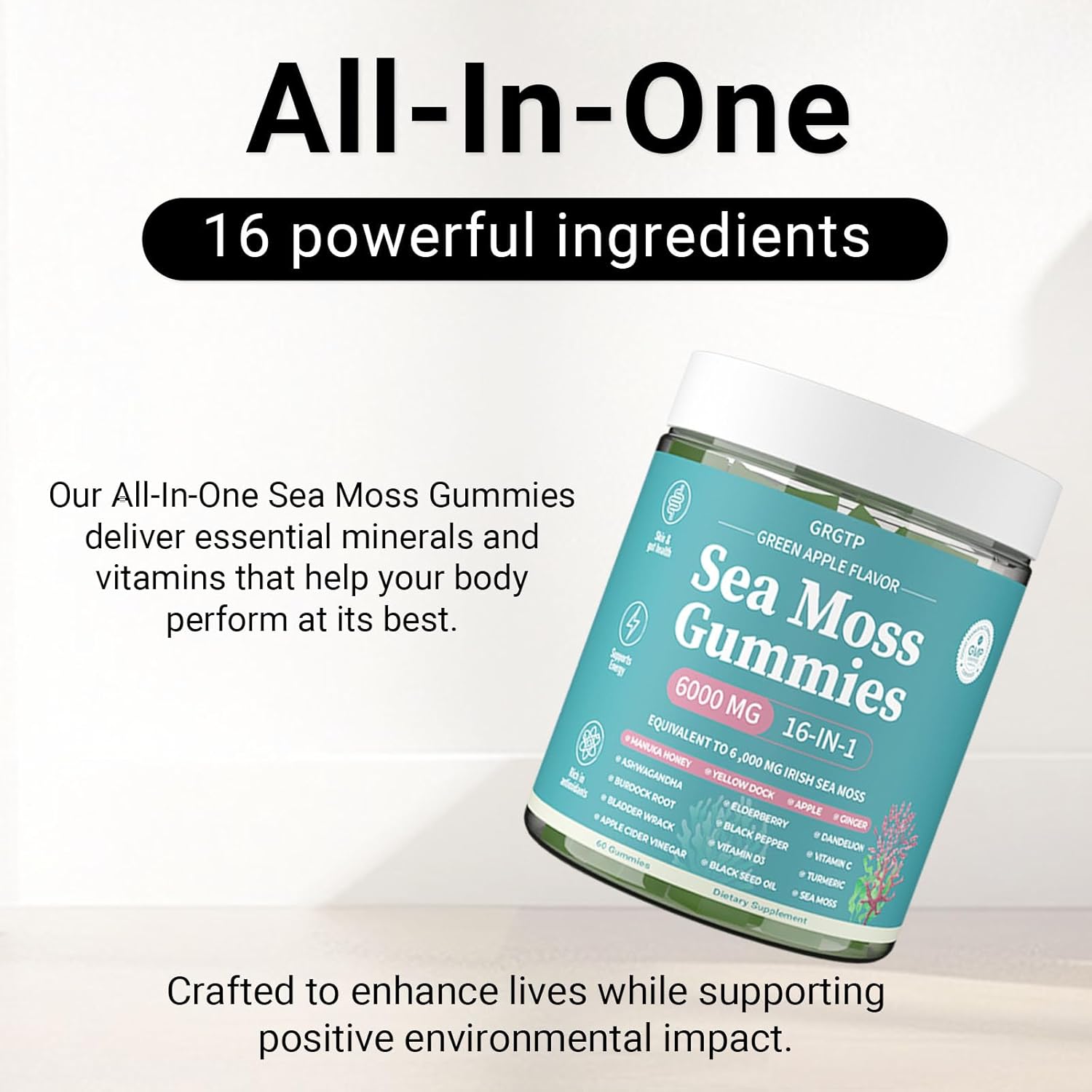 Sea Moss Gummies 16-in-1 - Ashwagandha Black Seed Oil Bladder Wrack Turmeric Vitamin C & D3 with Manuka Burdock Root Dandelion Yellow Dock Natural Detox & Liver Health Immune Support, Energy Boost - Image 4