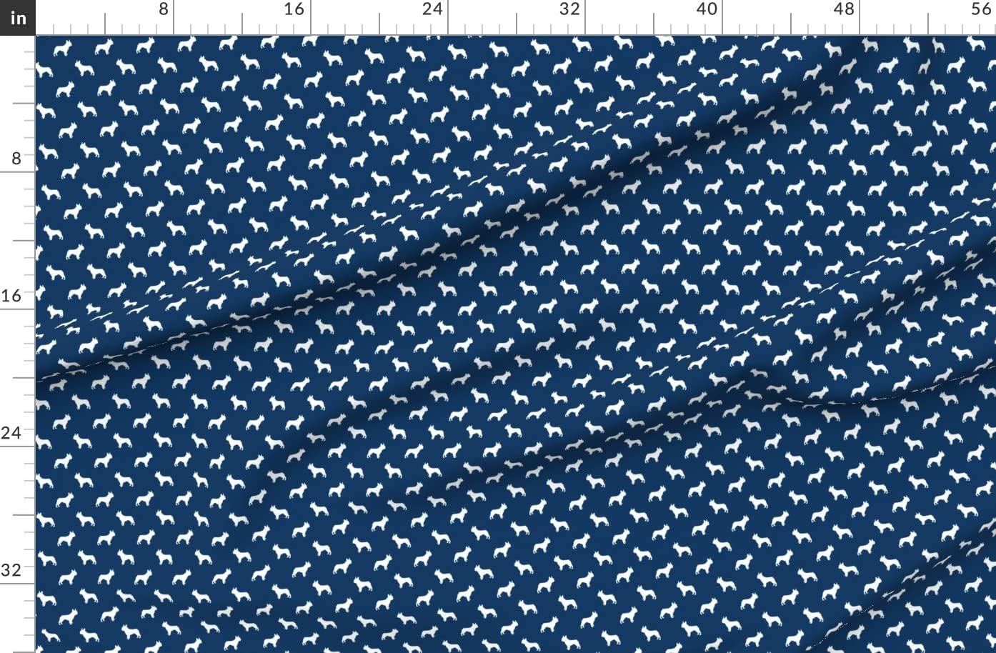 Spoonflower Fabric - French Bulldog Dog Silhouette Navy Frenchie Dogs Printed on Organic Cotton Sateen Fabric by The Yard - Sewing Quilting Apparel Home Decor