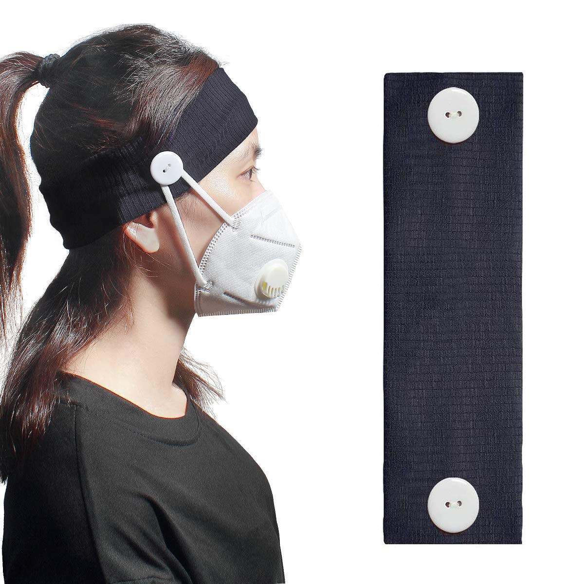 shownii Headband with Buttons for Face Mask Elastic Hair Bands Ear Protection with Headband Mask Holder for Doctors Nurses 1 Piece or 4 Pieces Option