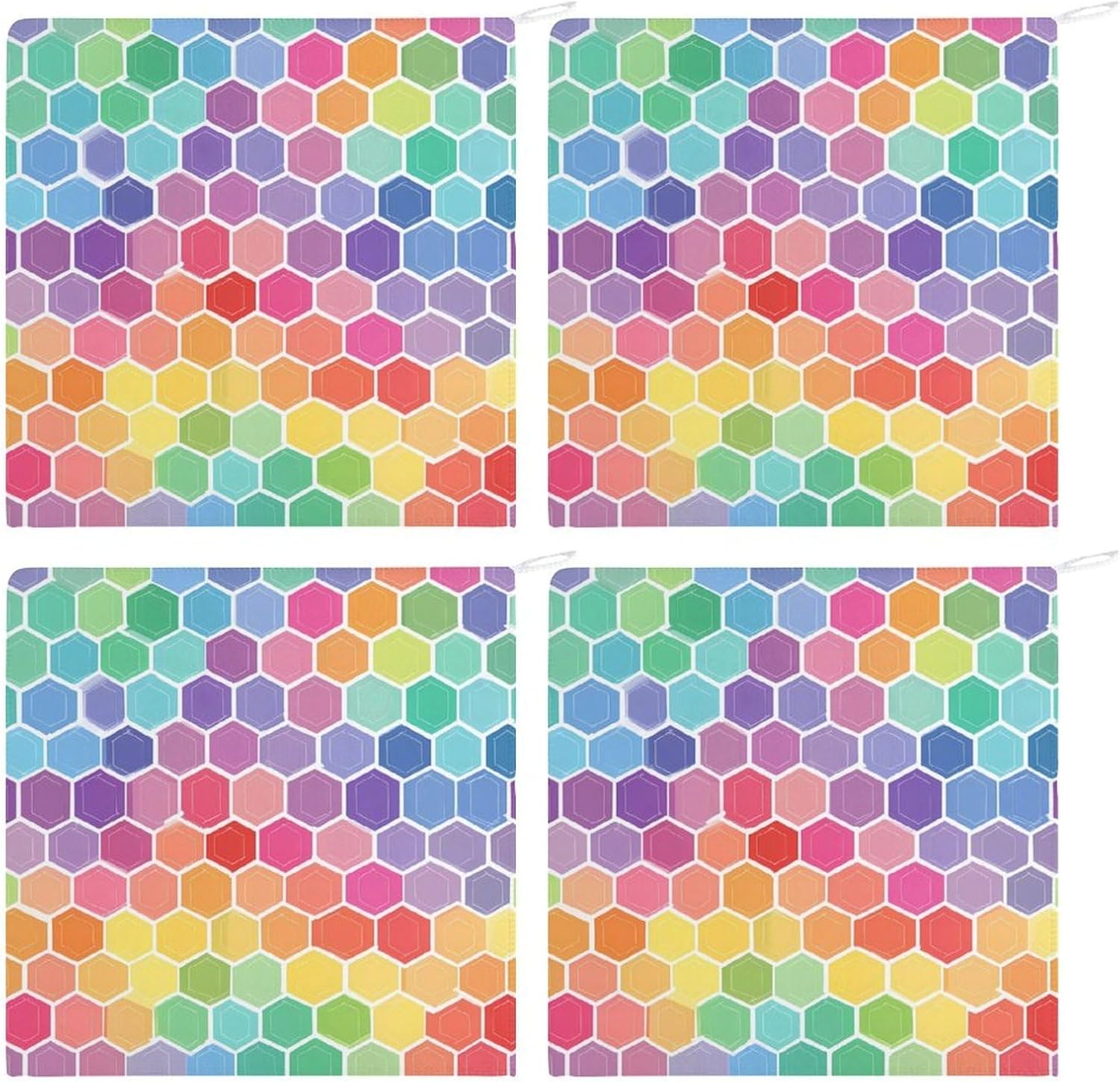 Colorful Hex Pattern Microfiber Hand Towels for Bathroom Soft Absorbent Bath Kitchen Towel with Hanging Loop 4PCS