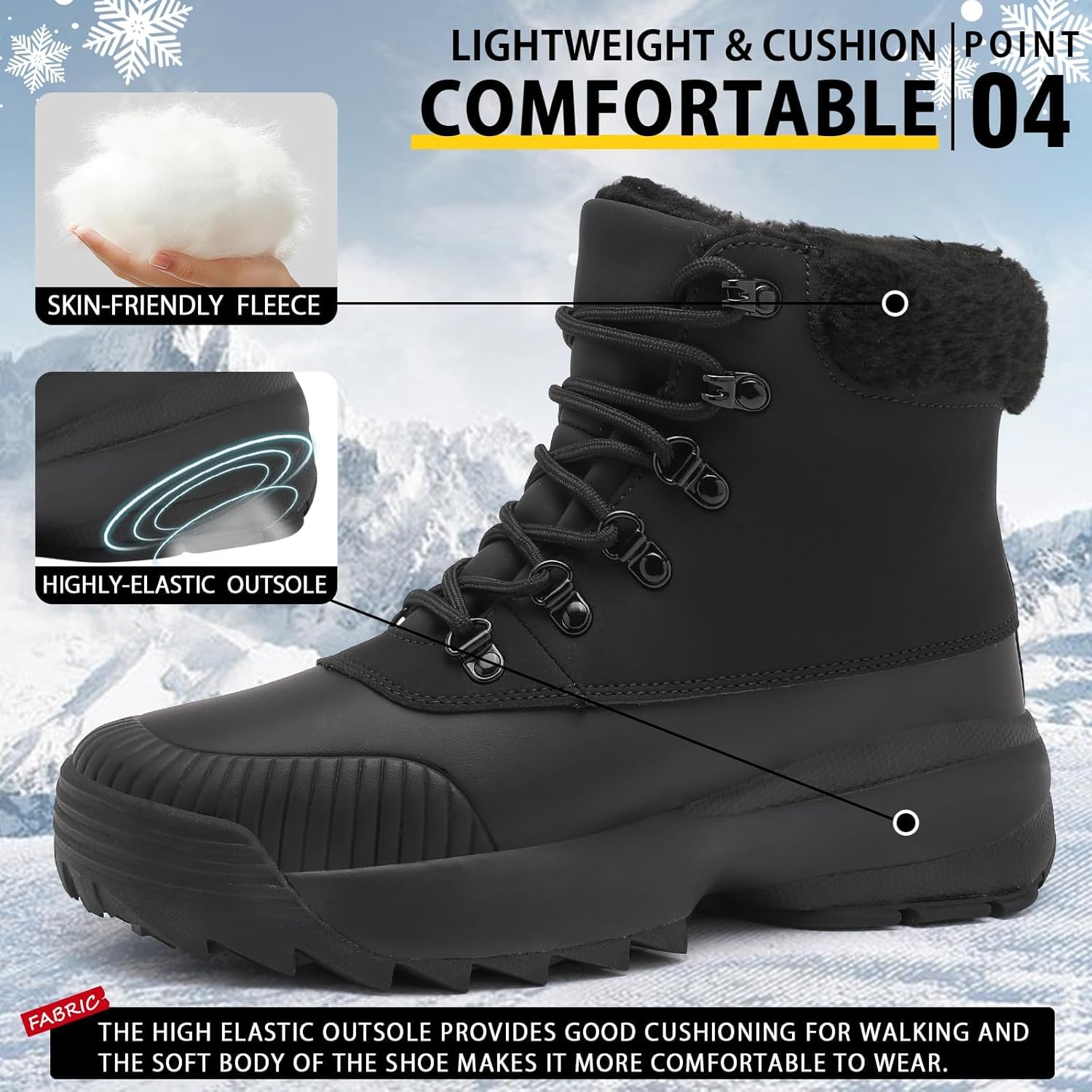 Waterproof Winter Snow Boots for Women丨Insulated-Warm Fur-Lined Booties丨Non-Slip Cushion Outdoor Walking Boots丨Lightweight Comfortable Casual Suede Leather Short Boots - Image 7