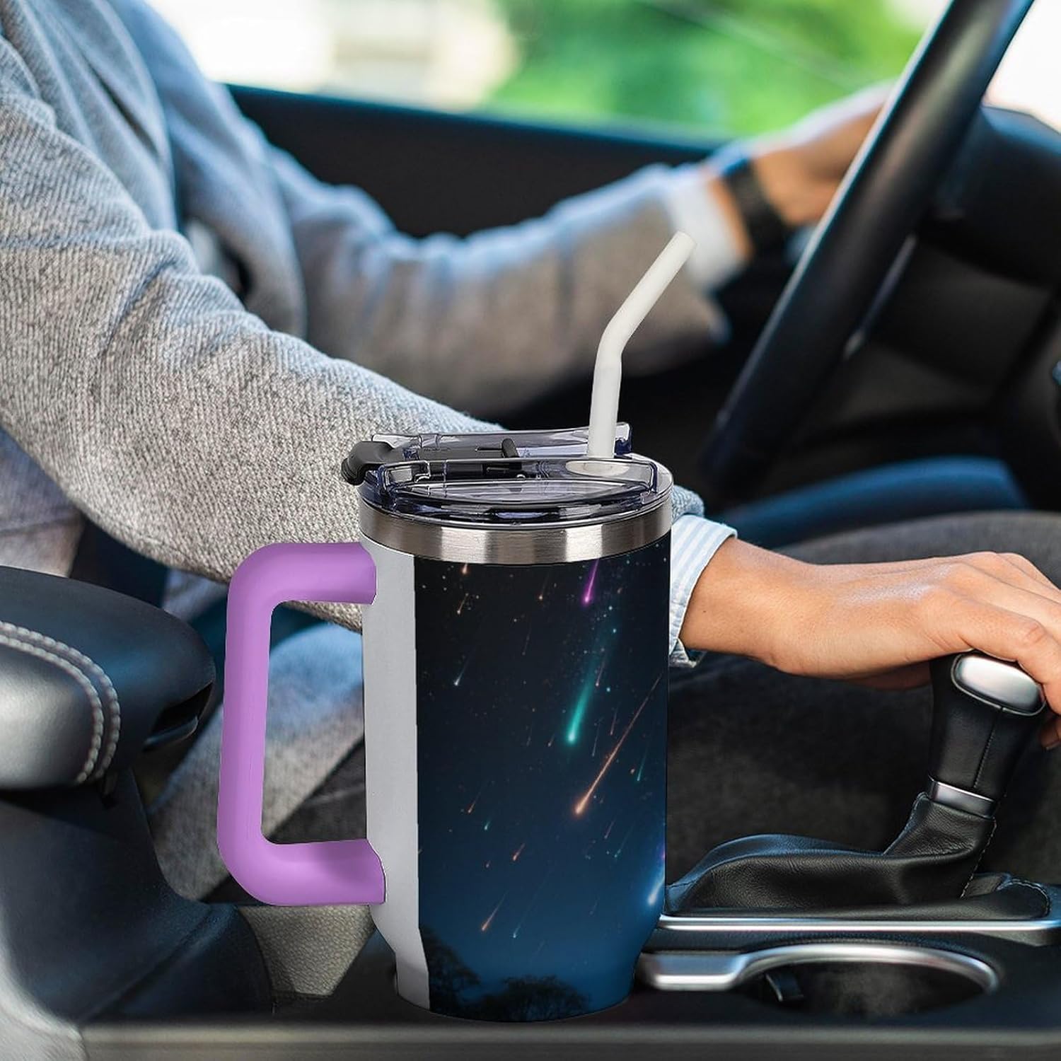 Travel Coffee Mug 40OZ Thermo Cups Thermos Cup Drink Cups Meteor Showers Thermos with Cup with Handle Lid And Straw Suitable for Gifts Parties Offices Traveling