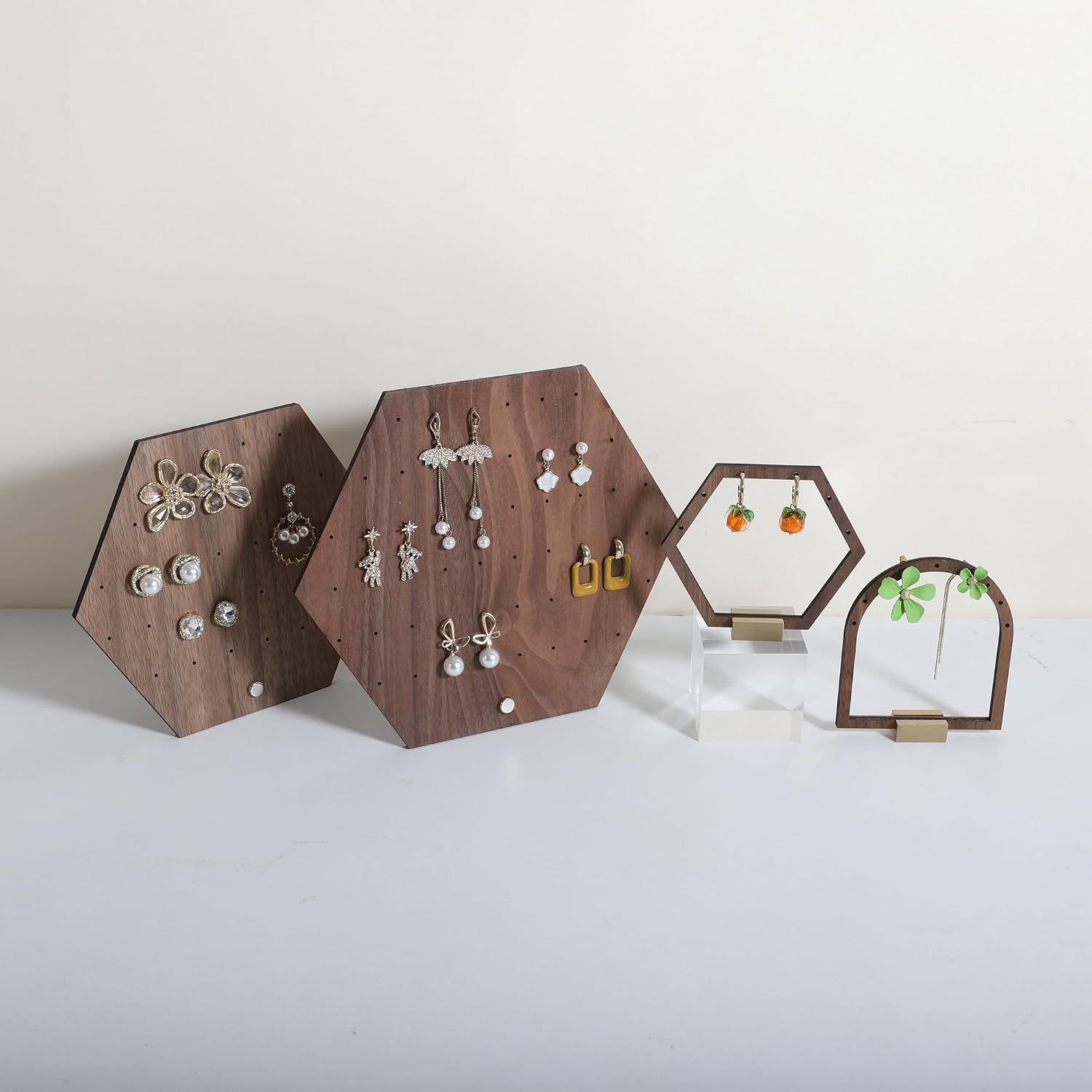 Hexagonal Earring Organizer stand, Walnut Plywood Jewelry Display Board for Hanging earring studs, Perfect for Storing and Showcasing Your Jewelry Collection【Set of Two Size】 image 4