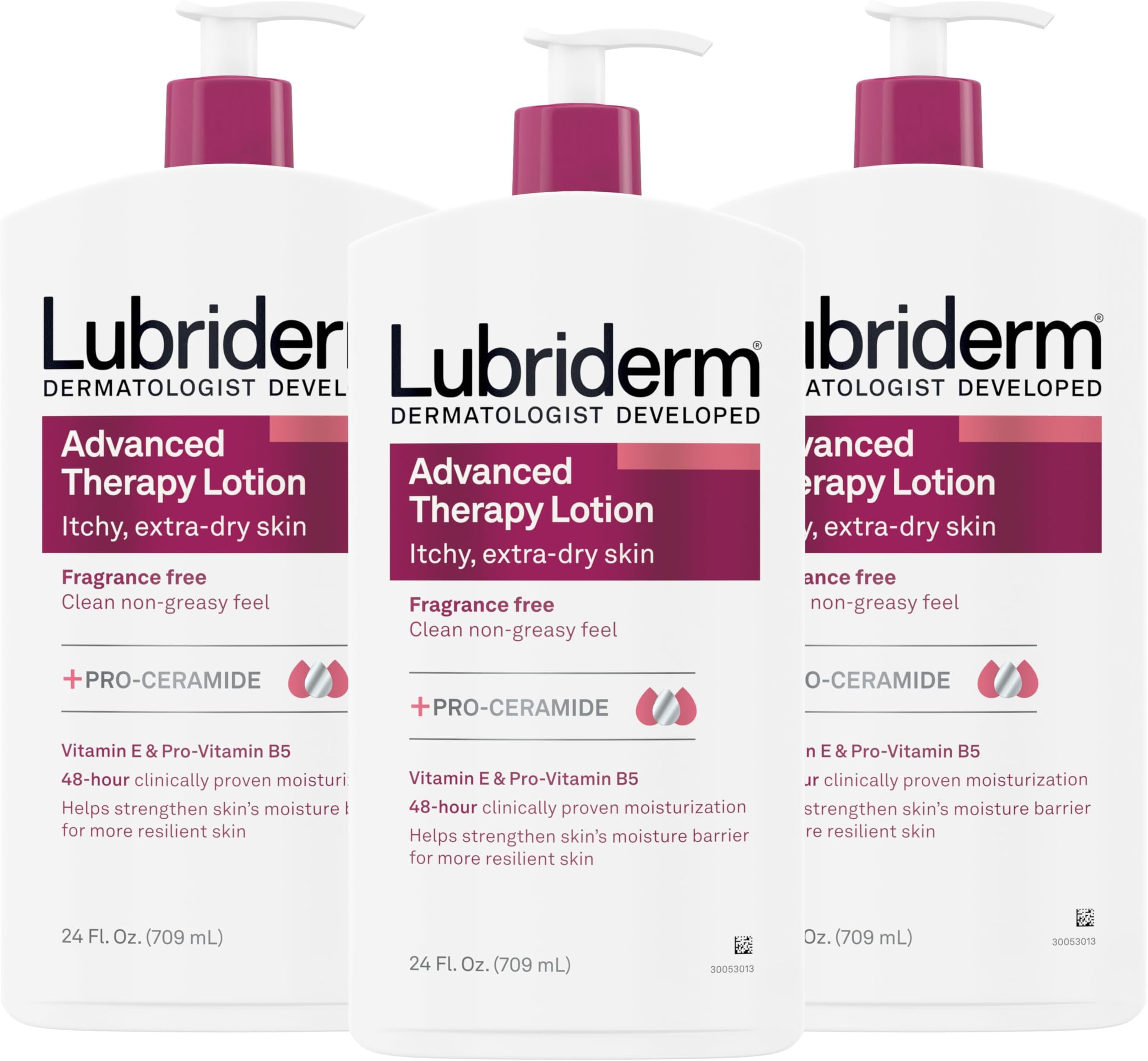 Advanced Therapy Fragrance-Free Moisturizing Lotion with Vitamins E and Pro-Vitamin B5, Intense Hydration for Extra Dry Skin, Non-Greasy Formula, Pack of Three, 3 x 24 fl. oz
