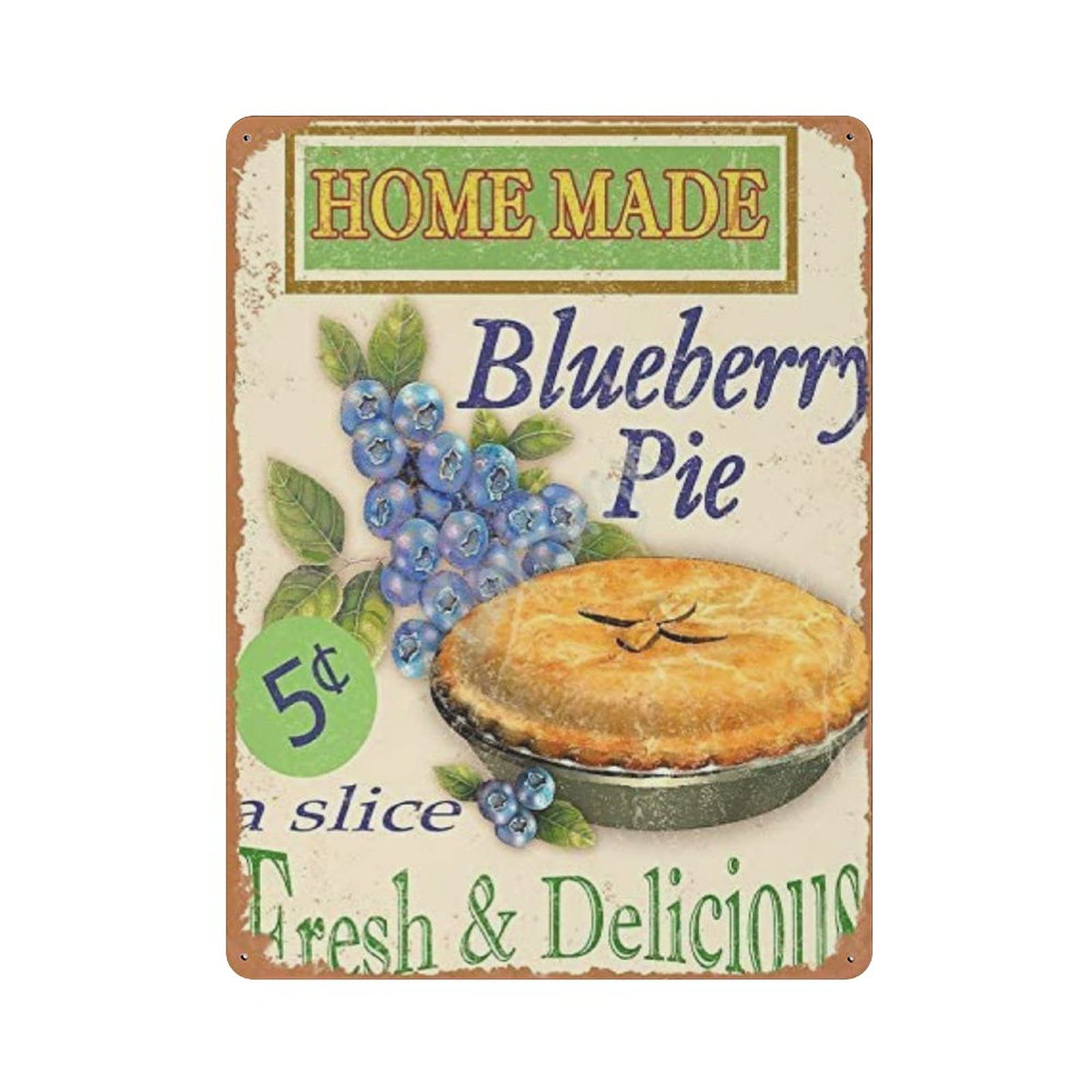 Homemade Blueberry Pie Fresh and Delicious Metal Signs, Fun Poster For Bar Kitchen Cafe Farmhouse Wall Decor 12x16 inch