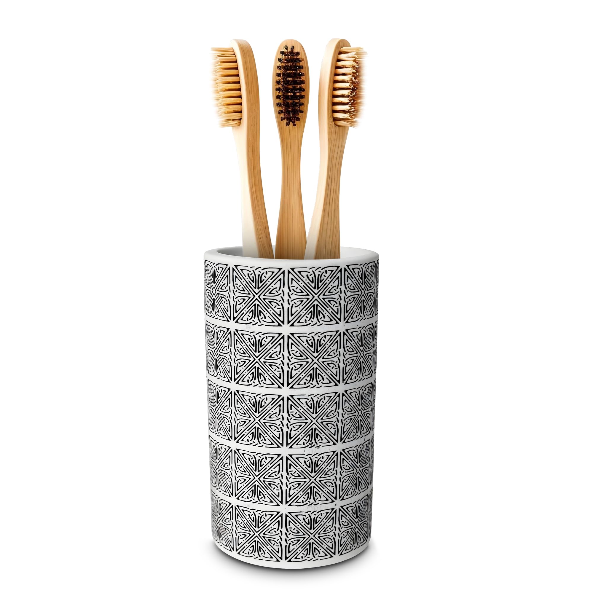 Blue Canyon Luxor Tumbler, Toothbrush Holder for Bathroom, Polyresin Construction, Intricate Black Geometric Pattern, Portable Bathroom Accessory, Bathroom Cup, Compact & Portable