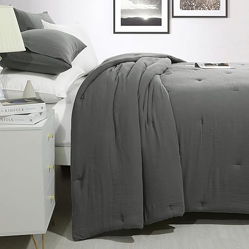 Miniatura 3 de HOMBYS Edredón de muselina 100 % algodón, tamaño King extragrande de 120 x 120 pulgadas, ligero y transpirable, edredón alternativo de plumón suave,