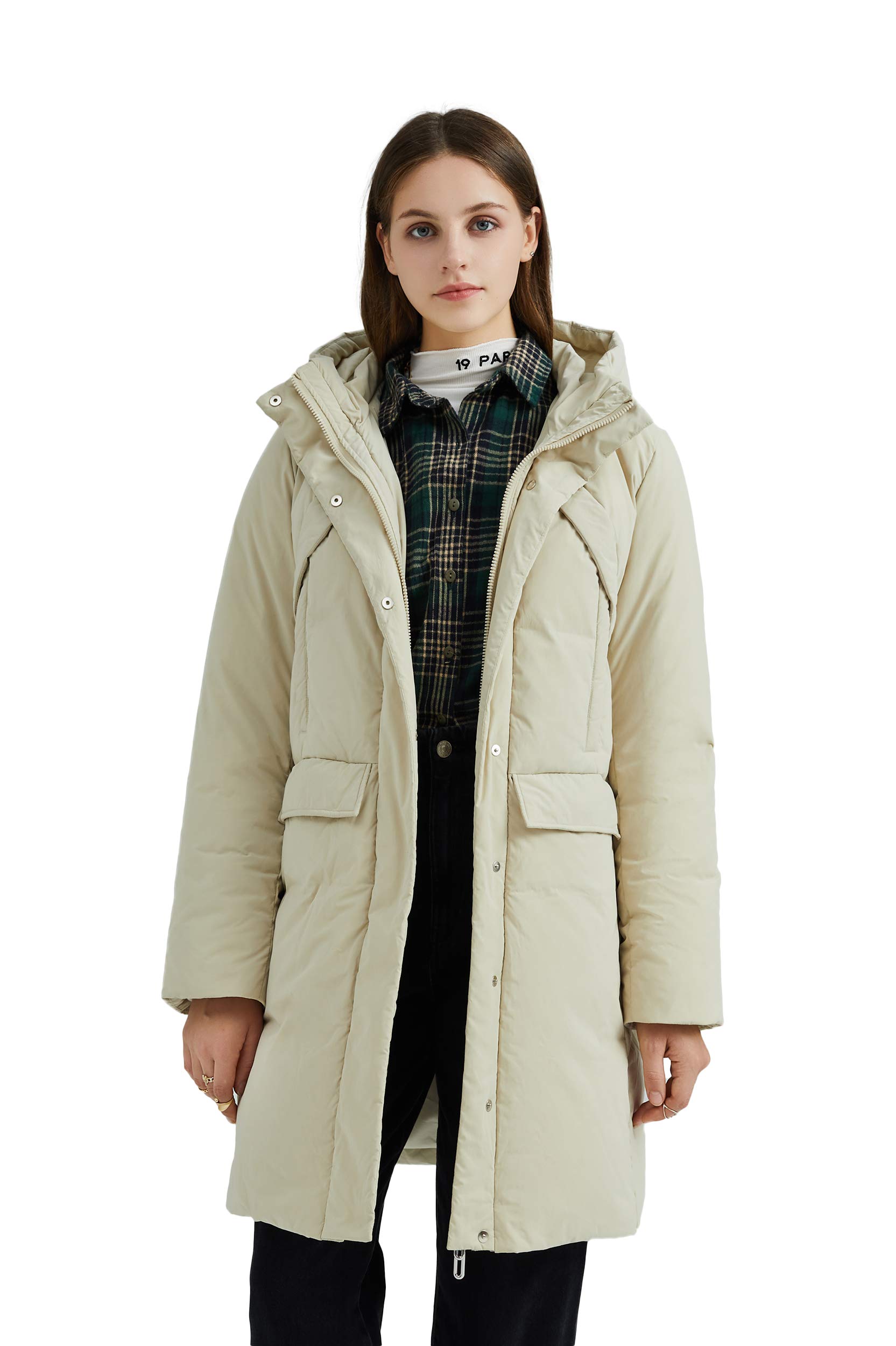 Luzern Goose Women's Mid Length Down Jacket Warm Winter Coat with Removeable Hood, Modern Water Resi