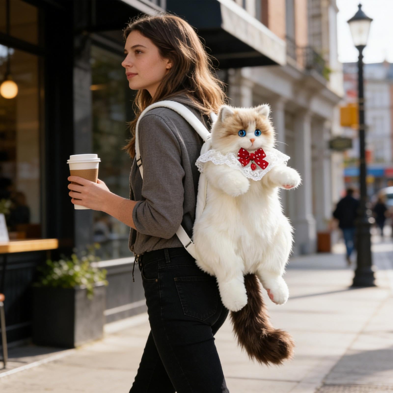 Generisch Mochila realista para gatos: con mucho espacio de almacenamiento, bonita mochila de peluche para la universidad, trabajo, oficina, viajes, viajes de fin de semana, viajes diarios, senderismo