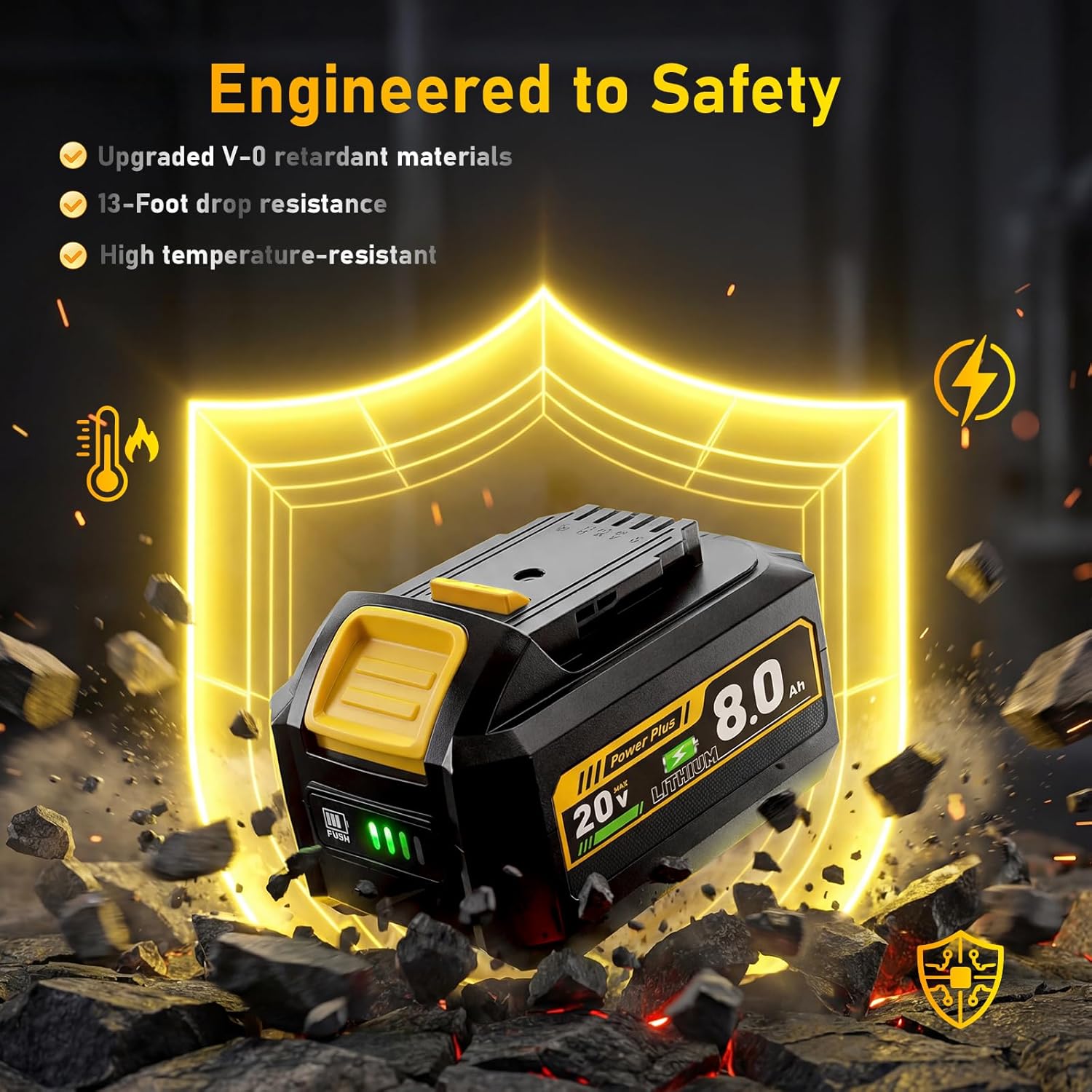 YBT 2-Pack 8.0Ah Replacement for DW20V MAX Battery – Grade A Lithium Cells, V0 Fireproof Case, 1000 Cycles – Compatible with DW20V MAX BatteryTools and Chargers