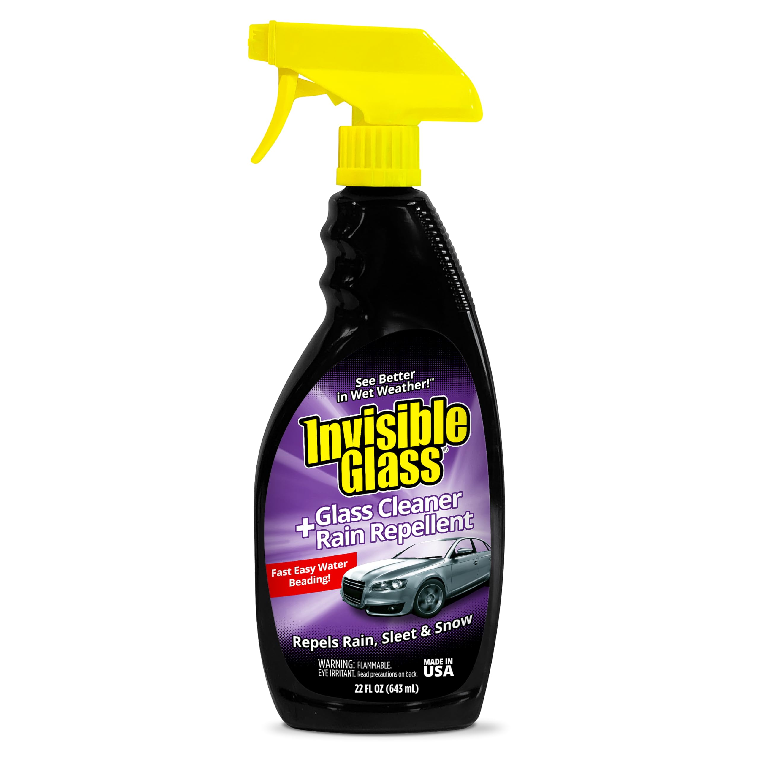 Invisible Glass 92184 Premium Glass Cleaner with Rain Repellent for Exterior Automotive Glass and Windshields to Shield Against Rain, Snow, and Sleet, 22 Fl Oz, Pack of 1