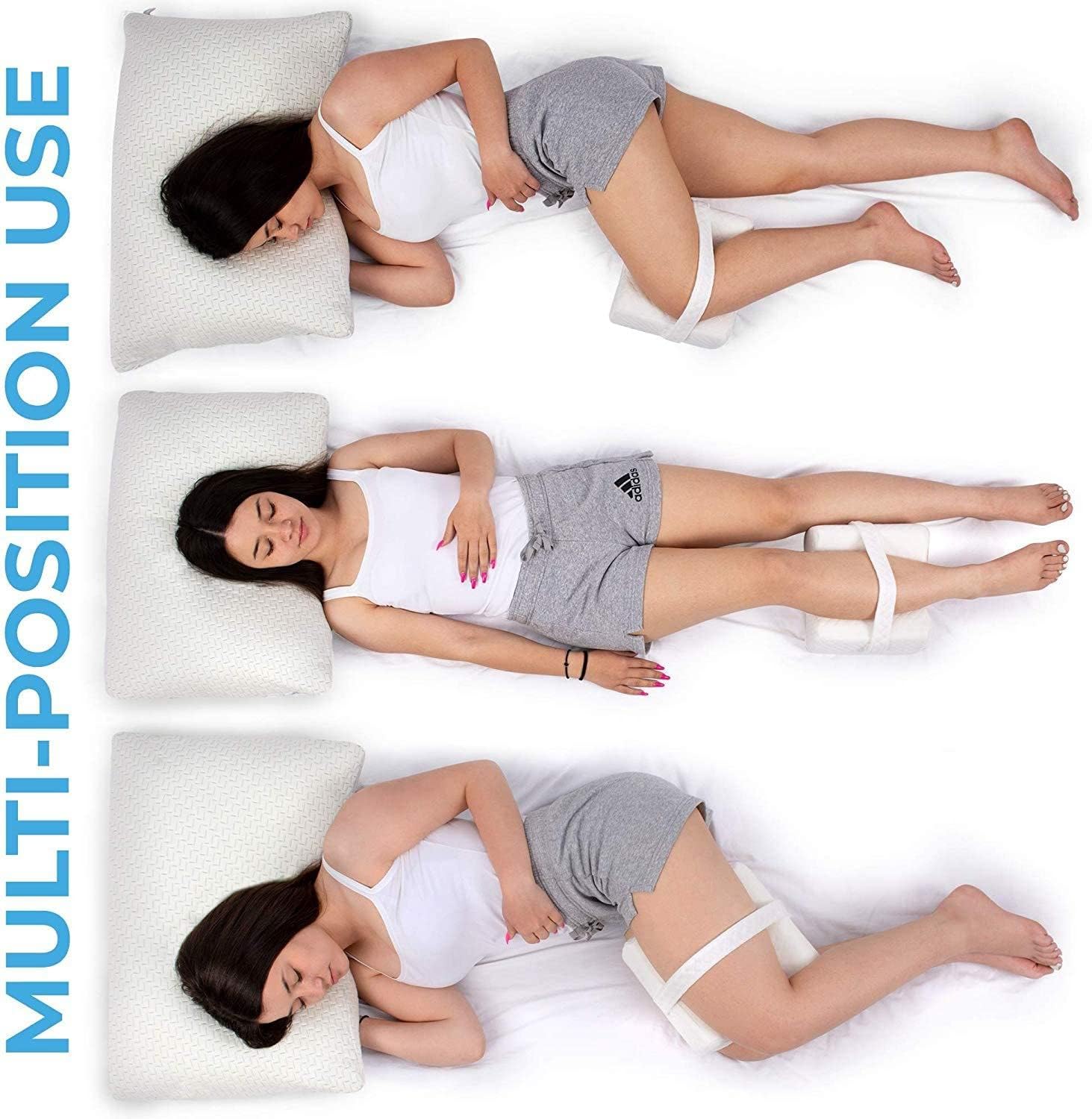 Knee Pillow with Adjustable and Removable Strap for Hip, Back, Leg, Knee Pain Relief -Leg Pillow- Ideal for Side Sleepers, Pregnancy and Spine Alignment Memory Foam Wedge Contour with Washable Cover : Home & Kitchen