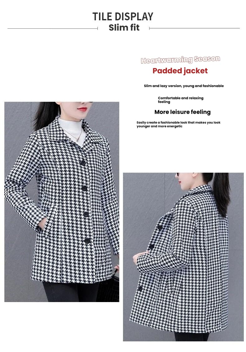 Generico Cappotto Pied De Poule Da Donna con Revers A Lancia Cappotto Monopetto Da Donna Trench In Misto Lana Pied De Poule con Tasche per Autunno Inverno Nero 3Xl