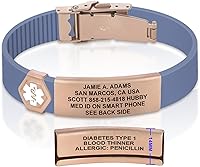 Vista 23 de Divoti Pulsera de identificación de alerta médica grabada personalizada, grabado láser de doble cara, pulsera de silicona, cierre de seguridad