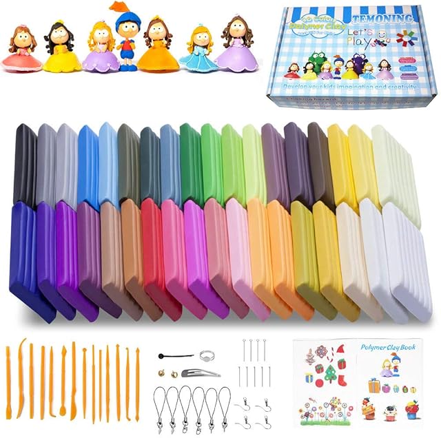 Polymer Clay, 36 Colors Modelling Clay, Oven Bake Clay English Manuals Modeling Tools and Accessories