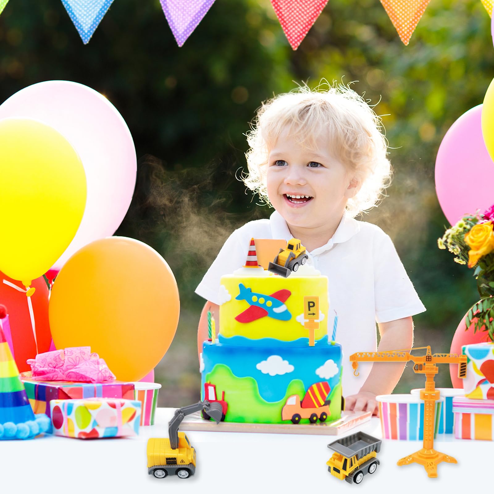 12 Stück Kuchen Deko Baustelle, Bagger Tortendeko Für Kinder