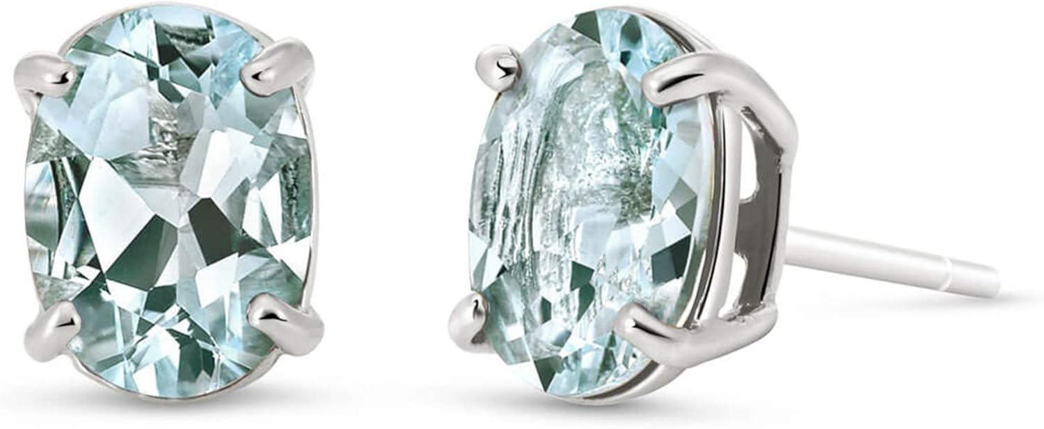 1.8 CTW 14k Solid White Gold Stud Earrings Natural Aquamarine