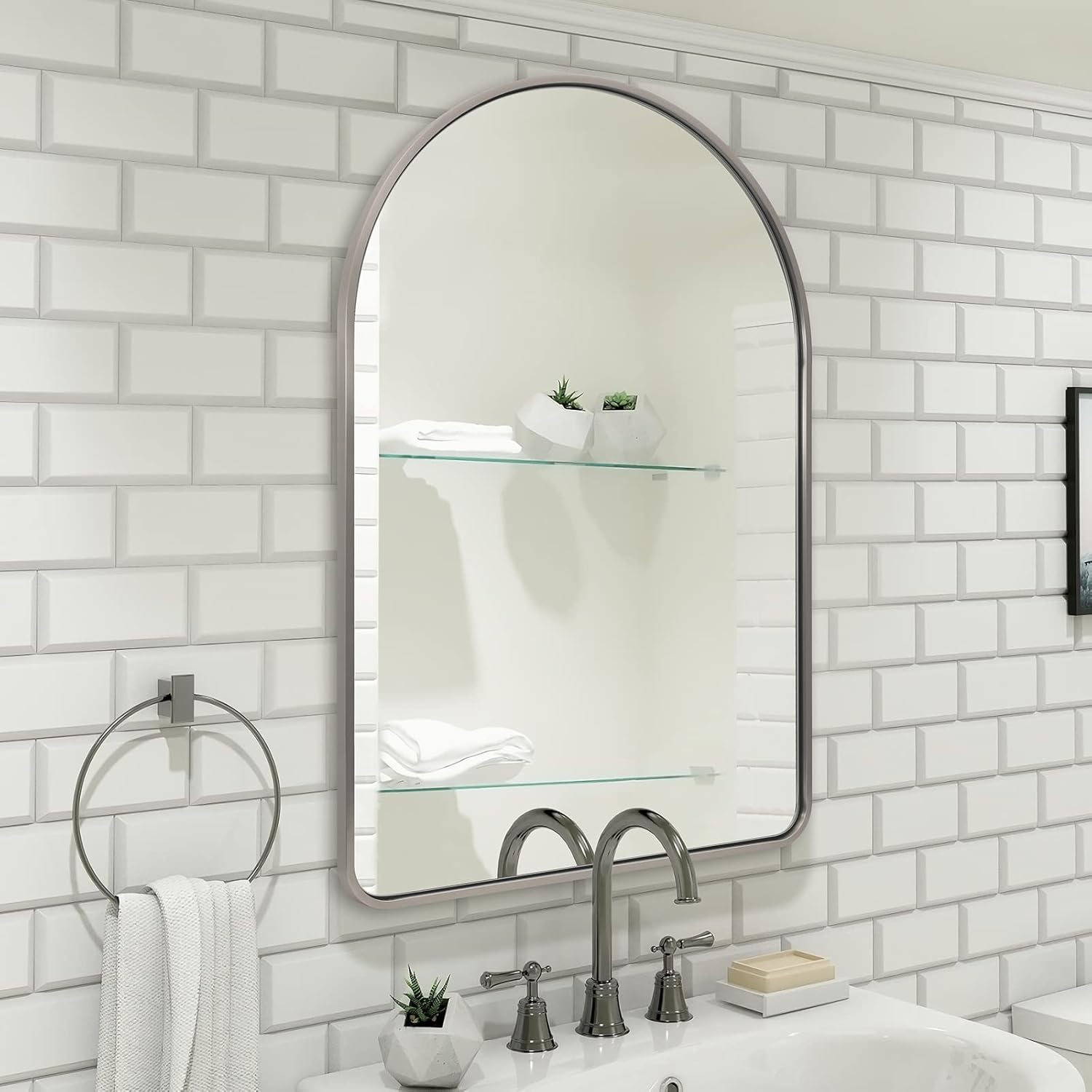 ANDY STAR Brushed Nickel Arched Mirror, 26x38’’ Arched