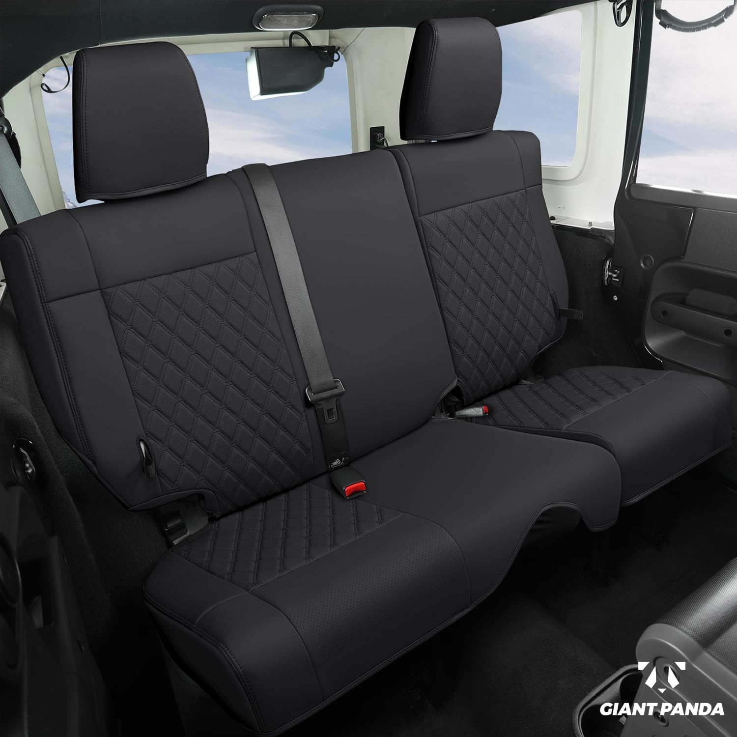 GIANT PANDA Jeep Wrangler 4 Door JK 2008-2010, Full Set Seat Covers for Unlimited Sahara Sport Rubicon X Customized Faux Leather - (Black)