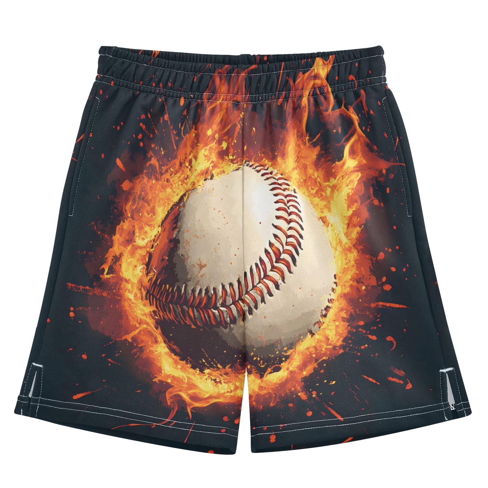 panksolu Baseball Magma Flame Boys' Shorts Summer Cotton Adjust Pocket Boys Shorts Size 8 Years Multicolor