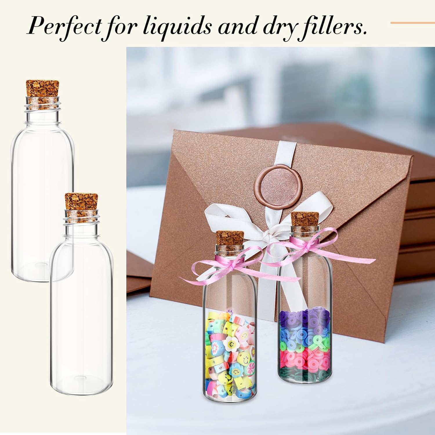 Talandale 50 Pcs 4 oz Potion Bottles with Cork - Clear Plastic Sand Art Bottles for DIY Wedding Party Favors