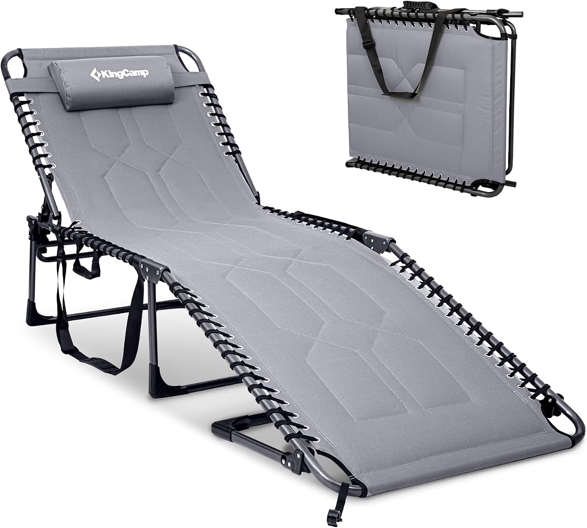 KingCamp Sillón acolchado de gran tamaño, silla de bronceado de 440 libras, gris | Sillón plegable extraancho y resistente para exteriores, sillón ajustable de 5 posiciones, sillón portátil para tomar el sol, Patio de playa