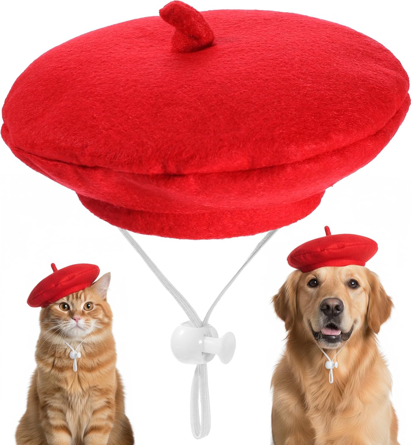 Gorro de Boina Rojo Ajustable para Perros y Gatos, Accesorio Divertido