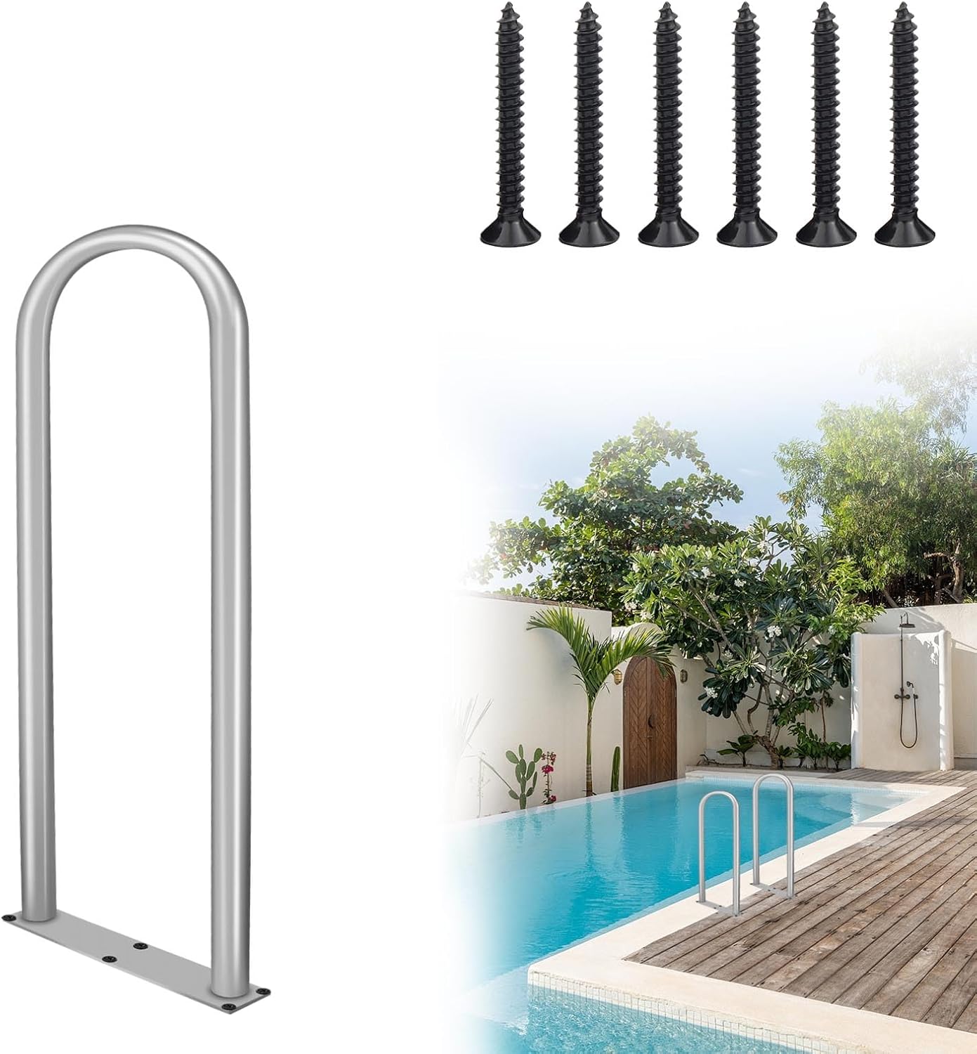 Aluminum Dock Boarding Handrail, 36" x 13" Swimming Pool Railing & Hot Tub Handrail, Boat & Dock Boat Safety Grab Bar, Handrails for Outdoor Steps with Base Plate for Indoor/Outdoor Pools/Spas Docks
