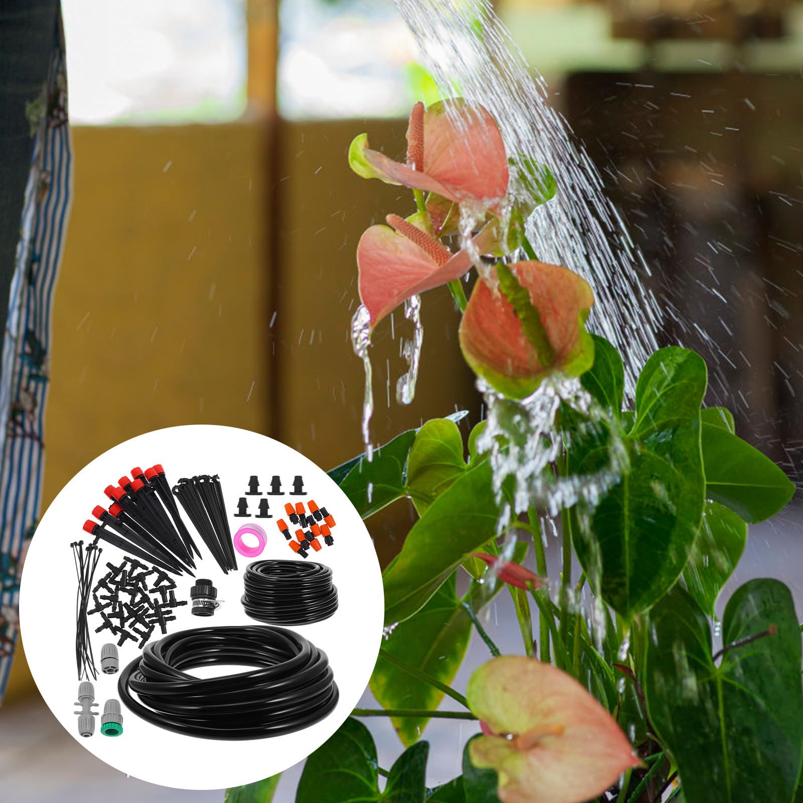 Kisangel Kit D'irrigation Goutte à Goutte en PP et Acier Inoxydable pour Pelouse et Plantes Buses Brumisation et Goutteurs, Système D'arrosage Automatique pour Jardin Extérieur