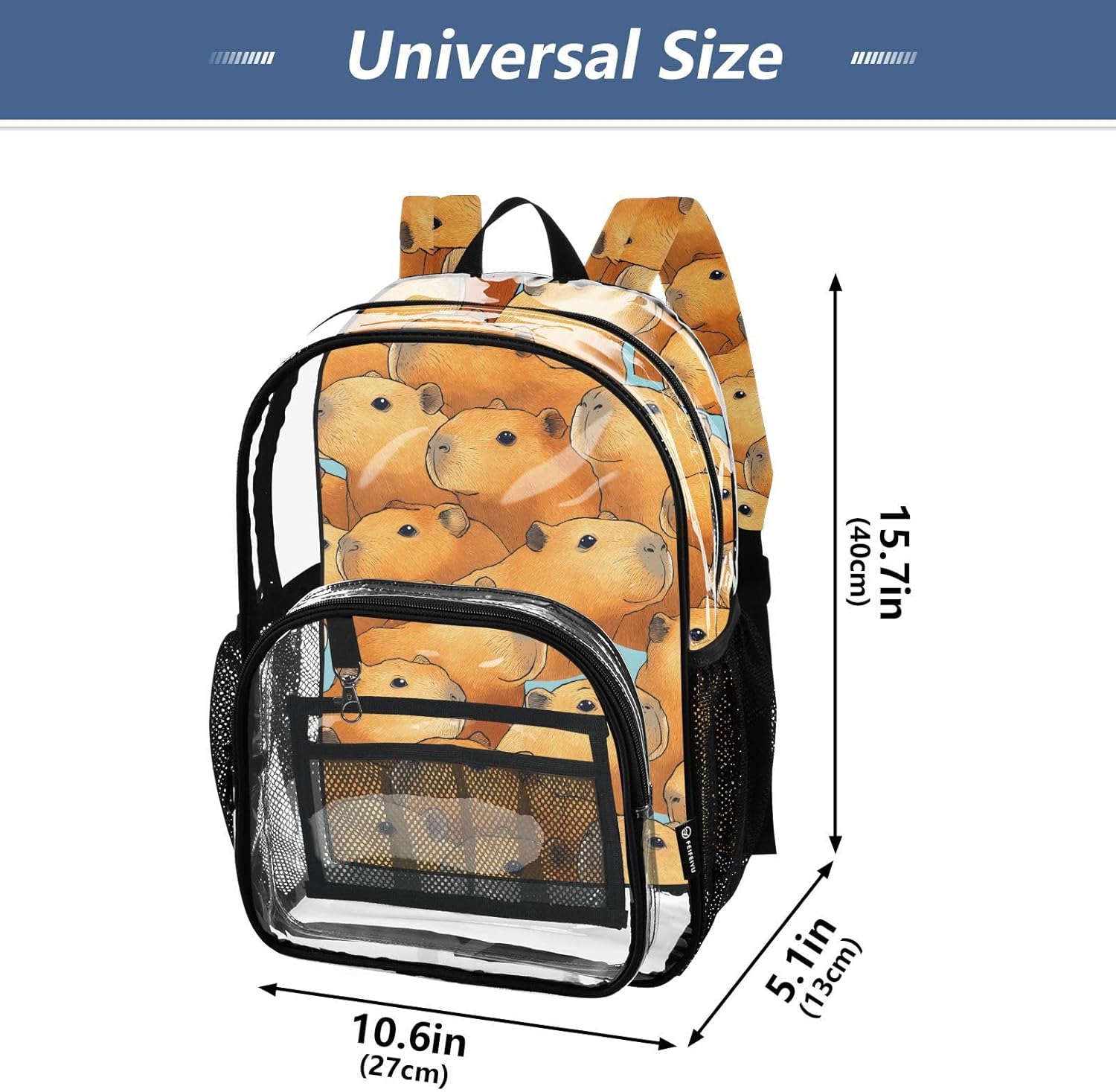 Capybara Head Clear Backpack Heavy Duty See Through Transparent PVC BookBag for Kids Boy Girl Adult School Work
