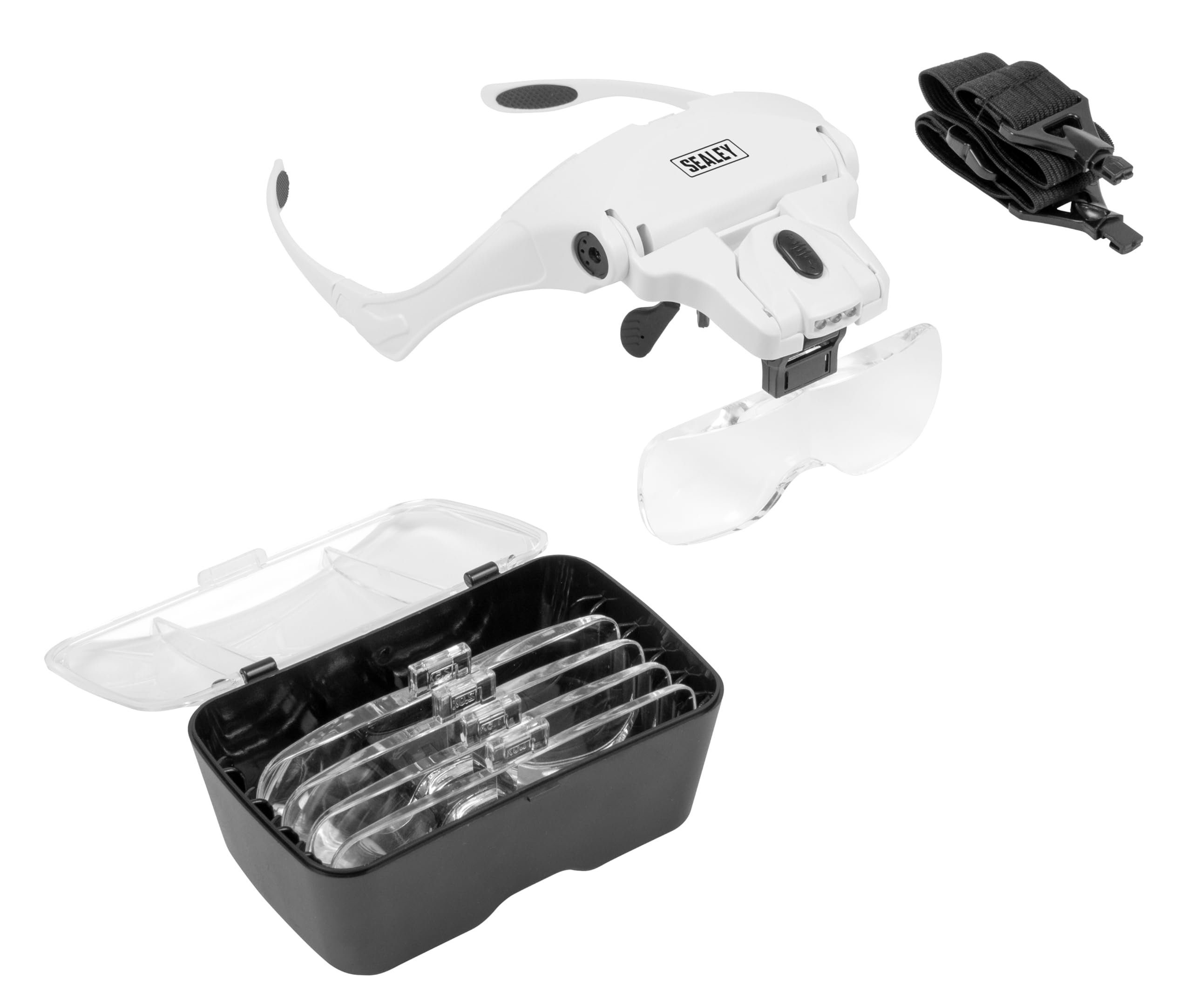 Sealey LED Magnifier Spectacles with Headband, White, Standard - Image 4
