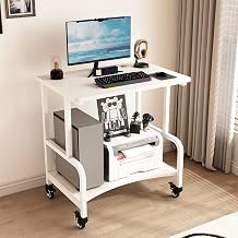 Floor-Standing Printer Stand with Storage Desktop,Home Mobile Under Desk Printer Stand,2-Tier Under Desk Printer Table,Metal Frame 3-Layer Storage Multifunction PrinterWhite,23.6in/60cm